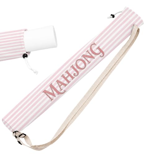 Pink and White Striped Mahjong Mat Bag with Adjustable Straps | Art Deco Pink Lines Drawstring Mahjong Mat Carrying Bag Canvas Storage for Board Games Yoga Mats (Bag Only) - color: Pink and White Striped