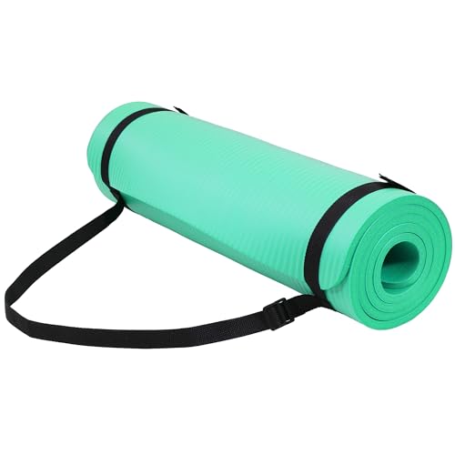 Fitvids Yoga Mat, 1/2-Inch Extra Thick High Density Exercise Mat, Anti-Tear Exercise Yoga Mat with Carrying Strap, Suitable for Various Yoga Exercises - color: Aqua