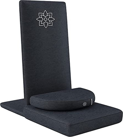 Mindful Modern Folding Pro Meditation Chair - Adjustable Meditation Seat with Back Support and Half Moon Buckwheat Meditation Cushion - Comfortable Mindfulness Living Room Floor Chair - color: Charcoal Black