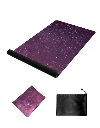 nuveti Printed Travel Yoga Mat 1/16 Inch Thick Non Slip Fitness Workout Mat | with Carrying Bag, Foldable Lightweight Suede & Natural Rubber Yoga Mat for Yoga Pilates and Fitness 72" L x 24" W x 1.5mm - color: CanLanXingKong