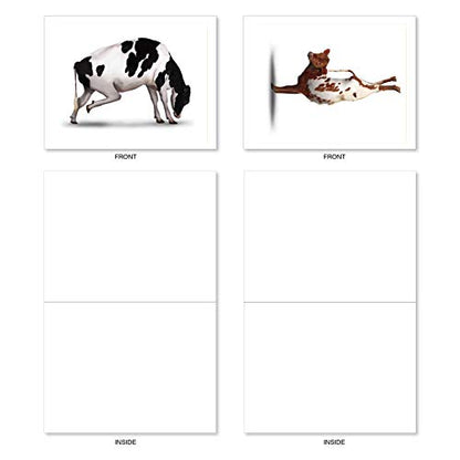 The Best Card Company - 20 Blank Yoga Animal Cards (4 x 5.12 Inch) - All Occasion Set (10 Designs, 2 Each) - Bovine Nirvana AM6545OCB-B2x10 - style: Bovine Nirvana