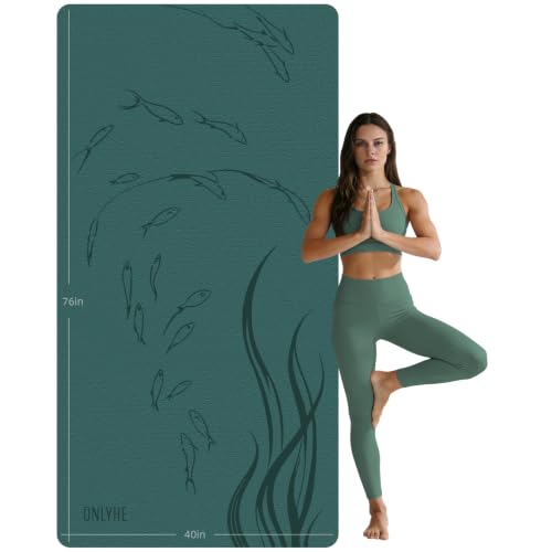 Extra Wide Yoga Mat 76"x40"x10mm TPE Non-Slip Fitness Exercise Mat - color: Green + Orange
