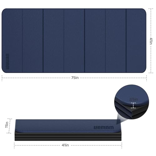 Foldable TPE Yoga Mat Thick 10mm,75" x40"Extra Large Exercise Mats | Stretch Mat Non-slip Fitness Folding Mat Easy to Carry,Wide Gym Mats for Women Men Suitable for Home Workout Travel Pilates - color: Dark Blue