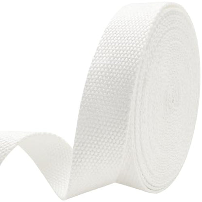 Heavy‑Duty Cotton Webbing Strap 1''x6yds White for Bags | 2mm thick webbing for dog collars, backpack, bag handles, apron straps, slings, sewing repairs & DIY craft projects. - color: White