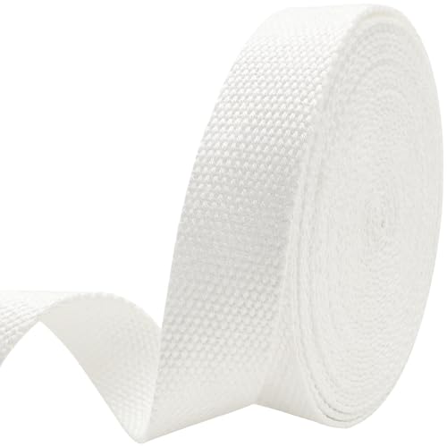 Heavy‑Duty Cotton Webbing Strap 1''x6yds White for Bags | 2mm thick webbing for dog collars, backpack, bag handles, apron straps, slings, sewing repairs & DIY craft projects. - color: White