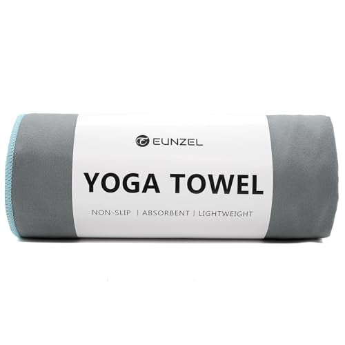 Eunzel Hot Yoga Mat Towel, Ultra-Absorbent Microfiber 72" x 26.5" | Ultra Absorbent Microfiber, Soft Touch Fabric, Quick Dry, Hot Yoga & Pilates, Machine Washable - color: Gray/ Blue