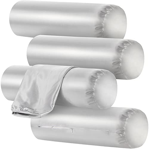 Remerry 4 Pack 18 x 6 Inches Gray Silk Satin Neck Roll Pillow Cases, Cover Only Round Neck Bolster Pillow Covers Cervical Cylinder Case with Zipper, Pillowcases for Hair Skin - color: Gray, size: 18 x 6 inches