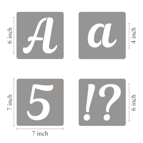 6 Inch Letter Stencils for Painting - 70 Pack Alphabet Letter and Number Stencil Templates with Signs for Painting, Reusable Cursive Alphabet Stencils for Chalkboard Wood Crafts & Wall Decor - size: 6 Inch