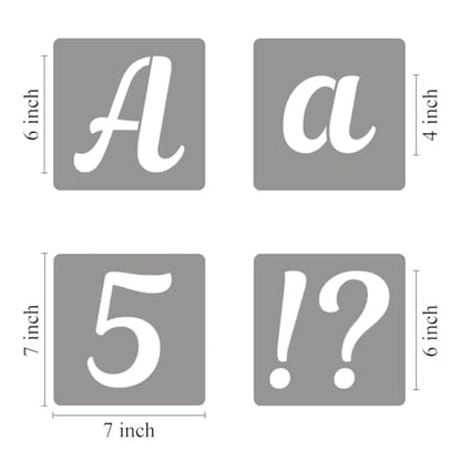 6 Inch Letter Stencils for Painting - 70 Pack Alphabet Letter and Number Stencil Templates with Signs for Painting, Reusable Cursive Alphabet Stencils for Chalkboard Wood Crafts & Wall Decor - size: 6 Inch