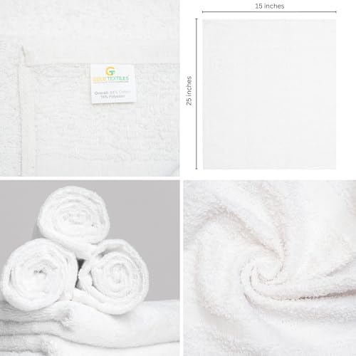 GOLD TEXTILES White Hand Towels 24 Pack (15x25 Inches) Cotton Blend Salon Towels Thin, Light Weight, Quick Drying Spa Towels