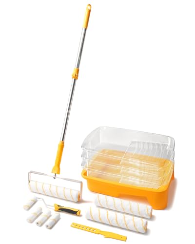 Voomey 12-Inch Paint Roller Kit with Extension Pole, 12” Paint Tray with Liners, Heavy Duty Roller Frame & Long Paint Rollers, Ideal for Walls, Interior & Exterior Painting - size: 12inch15pcs