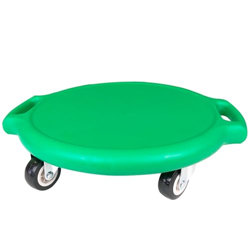 Kids Sitting Scooter Board with Universal Wheels Swivel Casters Round Plastic Floor Surfer Sports Scooters with Rollers Autism Kids Sensory Scooter Board for Gym Class Physical Education Home Use - color: green