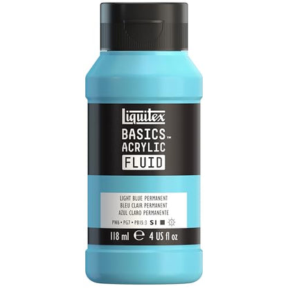 Liquitex BASICS Acrylic Fluid Paint, 4-oz Bottle, Light Blue Permanent | Super Versatile, Fine Art Pigments; Fluid Consistency, Vibrant satin colors, Permanent, Lightfast, Water-Resistant Finish - color: Light Blue Permanent, style: 118ml (4-oz)