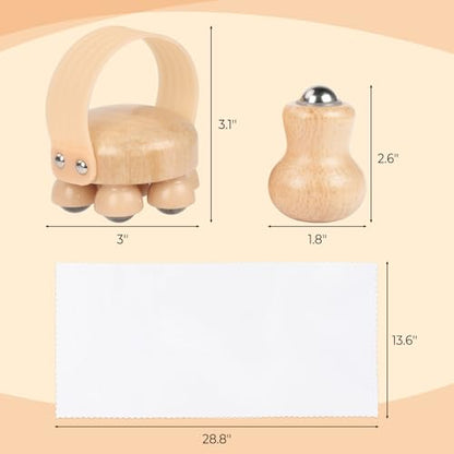 Wooden Handheld Massager, 2-Pack Multi-Roller for Body Contouring