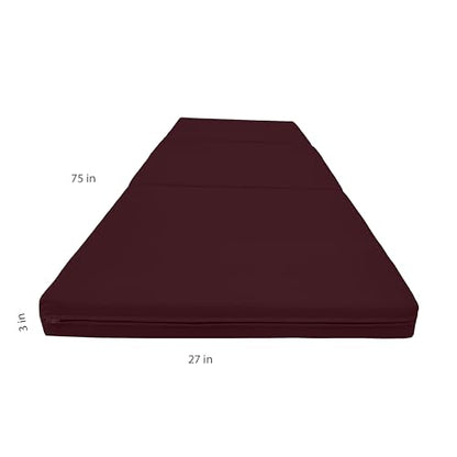 D&D Futon Furniture Trifold Foam Beds, Floor Tri-Fold Bed, Foldable Shikibuton Mattress Cushion Topper Mat for Space Saving Sleepover 3x27x75 in, Burgundy
