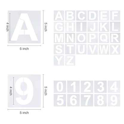 4 Inch Letter Stencils 36Pcs Alphabet Numbers Reusable Plastic Stencils for Painting on Wood Wall Canvas DIY Art Projects