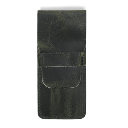 Leather Pen Case - Handmade Full Grain Fountain Pen Organizer - Multi Pen Holder Sleeve Green - color: Green