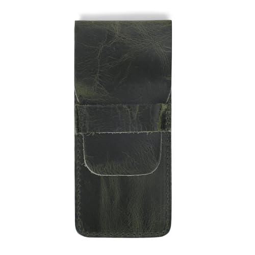Leather Pen Case - Handmade Full Grain Fountain Pen Organizer - Multi Pen Holder Sleeve Green - color: Green