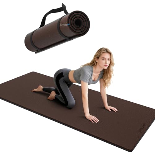 Yoga Mat Thick（8mm）Exercise Mat Non Slip Anti-tear,Pilates Mat for Men and Women,Workout Mats for Home,Barefoot Workouts and Floor Exercise,with Carrier Strap(71"x 24") - color: Dark coffee + black