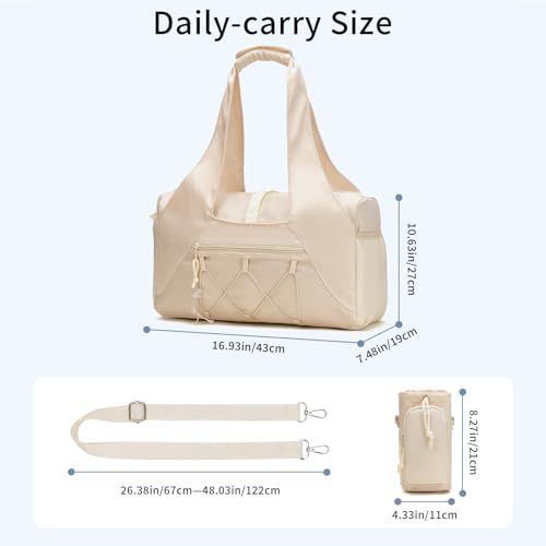 Handbag for Women Yoga Bag Large Capacity Yoga Pad Buckle with Shoe Compartment Water Bottle Sports Gym Bag Travel - color: A01-beige