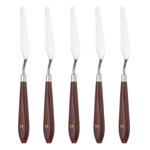 HARFINGTON 5pcs Palette Knife Painting Tool 3.35" x 0.71" Stainless Steel Art Spatula Pallet Knives Scrapers Tools with Plastic Handle for Acrylic Oil Canvas Mixing Spreading, Red/Silver - size: 3.35" x 0.71"