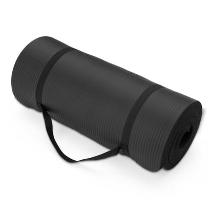 Amazon Basics Extra Thick Exercise Yoga Mat with Carrying Strap - color: Black, style: 1-Inch