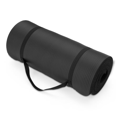 Amazon Basics Extra Thick Exercise Yoga Mat with Carrying Strap - color: Black, style: 1-Inch