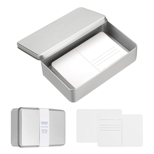 MECCANIXITY 40 Sheets Watercolor Postcards, 100% Cotton 4x6 Inch Watercolor Paper with Silver Tin Box Blank Postcards Cold Pressed for Mailing Painting Invitations Greeting Cards(140lb/300gsm) - color: Silver