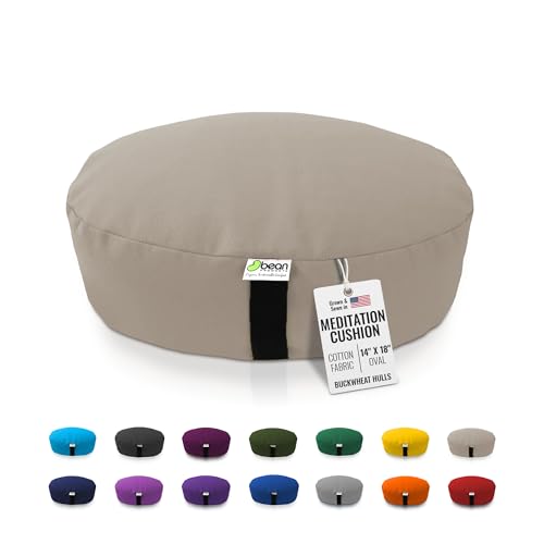 Bean Products Oval Zafu Meditation Cushion, Yoga Pillow 14"x18" - Natural | Heavy Weight Washable Cotton Cover - Buckwheat Hull Filled Inner liner - Zen Floor Sitting Cushion - 14" Diameter - color: Natural, size: Oval - 14" x 18"
