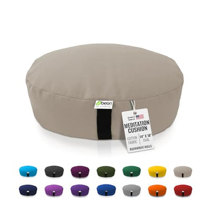 Bean Products Oval Zafu Meditation Cushion, Yoga Pillow 14"x18" - Natural | Heavy Weight Washable Cotton Cover - Buckwheat Hull Filled Inner liner - Zen Floor Sitting Cushion - 14" Diameter - color: Natural, size: Oval - 14" x 18"