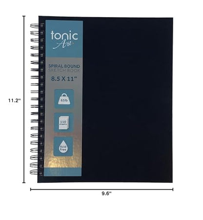 Tonic Studios Sketchbook 8.5 x 11 - Hardcover Spiral Bound Drawing Pad for Art, Sketching, and Mixed Media - 110 Sheets/220 Pages, 65lb, Acid Free