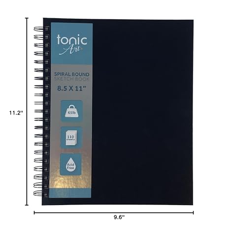 Tonic Studios Sketchbook 8.5 x 11 - Hardcover Spiral Bound Drawing Pad for Art, Sketching, and Mixed Media - 110 Sheets/220 Pages, 65lb, Acid Free
