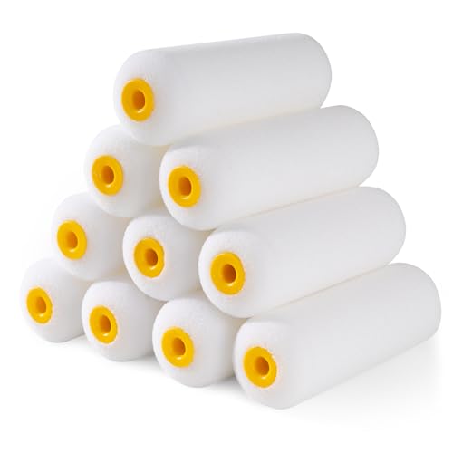 Mister Rui Mini Foam Paint Rollers, 4 Inch Paint Rollers 10 Pack | High Density Small Paint Roller Refills 4 Inch, High Absorption Sponge Paint Roller for Painting Wall, Trim, Touch-ups, Doors