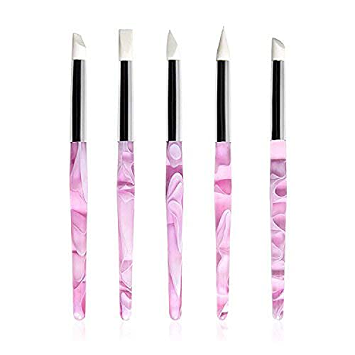 BQAN Silicone Nail Art Pen 5Pc for Sculpting, Drawing & Shaping | Soft Silicone Tips | 3D Sculpting | Chrome Powder | Foil Carving Drawing | Precision Shaping | Gel & Acrylic Nail Art - color: Purple