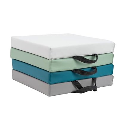 FDP SoftScape 12 inch Square Toddler Floor Cushions with Handles Flexible Seating for Daycare, Preschool, Playroom 1.5 inch Deluxe Foam (4-Piece) - Glacier - color: Glacier