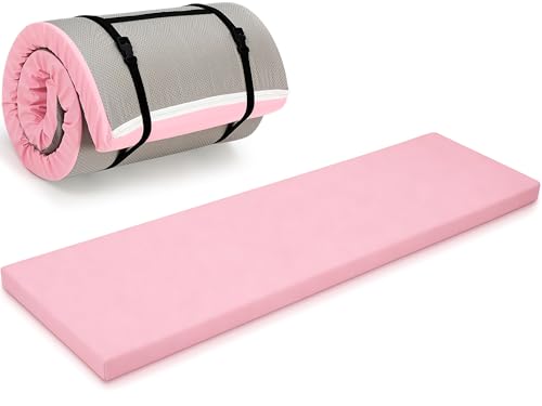 Lyrow 2 Inch Thick Yoga Mat 72x24 with Carry Strap Foam - color: Peach Pink