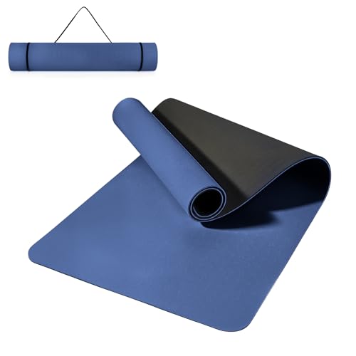 Yoga Mat Non Slip, Pilates Fitness Mats, 72" x 24" Extra Width ＆ Thick, Anti-Tear Exercise Mat with Carrying Strap, Workout Mats for Stretching,Yoga Studio,Gym or Home Workouts - color: Blue, size: 0.24"