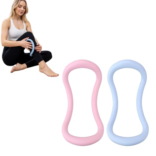Set of 2 Pilates Ring Yoga Ring Magic Circle with Massage Points | Resistance Magic Circle for Legs Calves Inner Thigh, Soft Resistance, Women Home Workout Pilates Equipment, Pink & Blue
