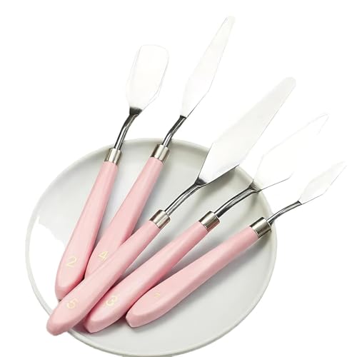 Palette Knife Set 5PCS Pink Handle Stainless Steel for Acrylic Oil Painting | 5 Blade Shapes Versatile, Stainless Steel Durable, Pink Handles Ergonomic Grip, Acrylic Oil Painting, Art Gift for Women - color: Pink