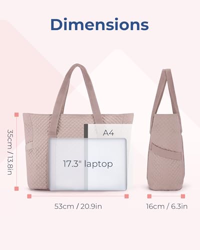 BAGSMART Crush Tote Bag for Women, 20L Puffer Work Tote with Zipper, Travel Essentials Quilted Nurse Hospital Bag - color: Pink