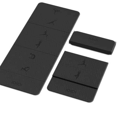 Foldable Yoga Mat Extra Thick 0.32"(8mm) | Folding Exercise Mat,Odorless POE, Non-Slip Grip, No-Curl Edges, Great for Yoga, Pilates & Home Workouts - color: Black-Pattern