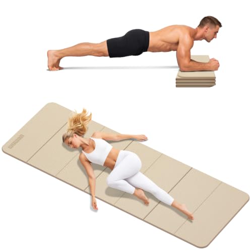 Yoga Mat Thick 10mm, Foldable Yoga Mat 75 x 26 x 0.4 Inches | Portable Workout Mat | Thick Cushioning Surface | Home Gym Exercise Mat | Pilates & Yoga Training - color: Milk coffee