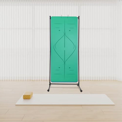 Freestanding Yoga Mat Holder Hanging, Floor Rolling Yoga Mats Cart with Double-Sided Hooks, Metal Yoga Mat Storage Rack Vertical Stand for Home Gym, Fitness Club, Black