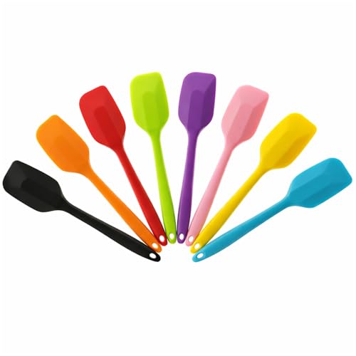 8-Piece Small Silicone Spatula Set, 8.5" Heat Resistant Scrapers | Seamless 8.5-inch small rubber scrapers for baking and mixing. One-piece hygienic design. Dishwasher safe. 8-color set