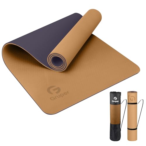 Gruper Yoga Mat Non Slip, Eco Friendly Fitness Exercise Mat with Carrying Strap,Pro Yoga Mats for Women,Workout Mats for Home, Pilates and Floor Exercises - color: Champagne Gold / Brown, size: 0.24*24*72 Inches