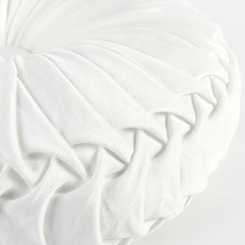 HIG Set of 2 Off White Velvet Decorative Round Pleated Throw Pillows - color: Off White