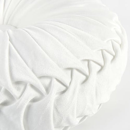 HIG Set of 2 Off White Velvet Decorative Round Pleated Throw Pillows - color: Off White
