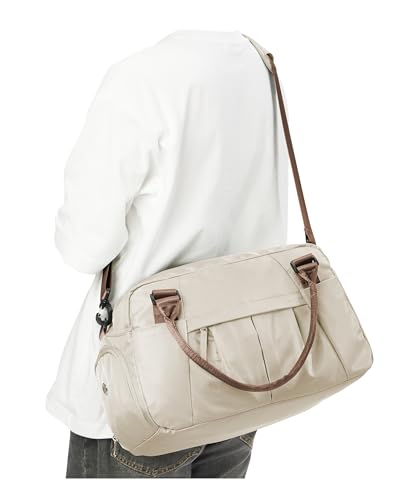 Small Gym Bag with Shoe Compartment, Workout Sport Duffle Bag for Women Travel,Waterproof Shoulder Overnight Bag Lightweight Carry on Tote Bag for Swim, Yoga, Dance, Beige - color: Beige with brown Small