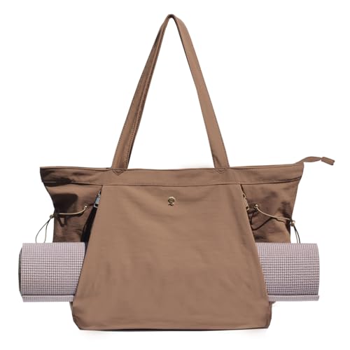 ESVAN Yoga Tote Bag for Women Shoulder Bags Drawstring for Office Workout Travel Carryall Pilates Gym and Beach - color: Coffee