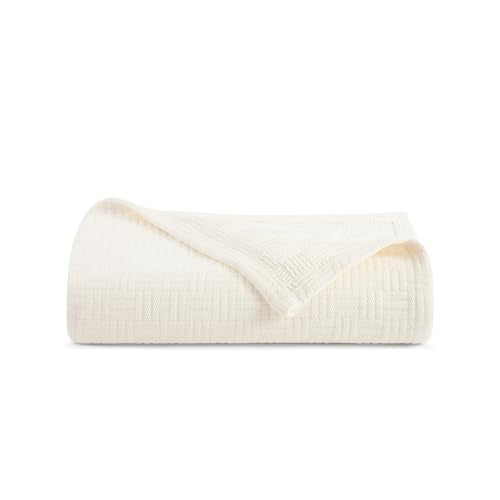 Arkwright Basket Weave Throw Blanket - 100% Ringspun Cotton All Season Throws, Luxury Hotel Quality, Soft on Skin, Breathable, 300 GSM for Bed, Sofa, and Chair, 50 X 70 in, Ivory - color: Egret Creamy Beige, size: Throw (50x70)